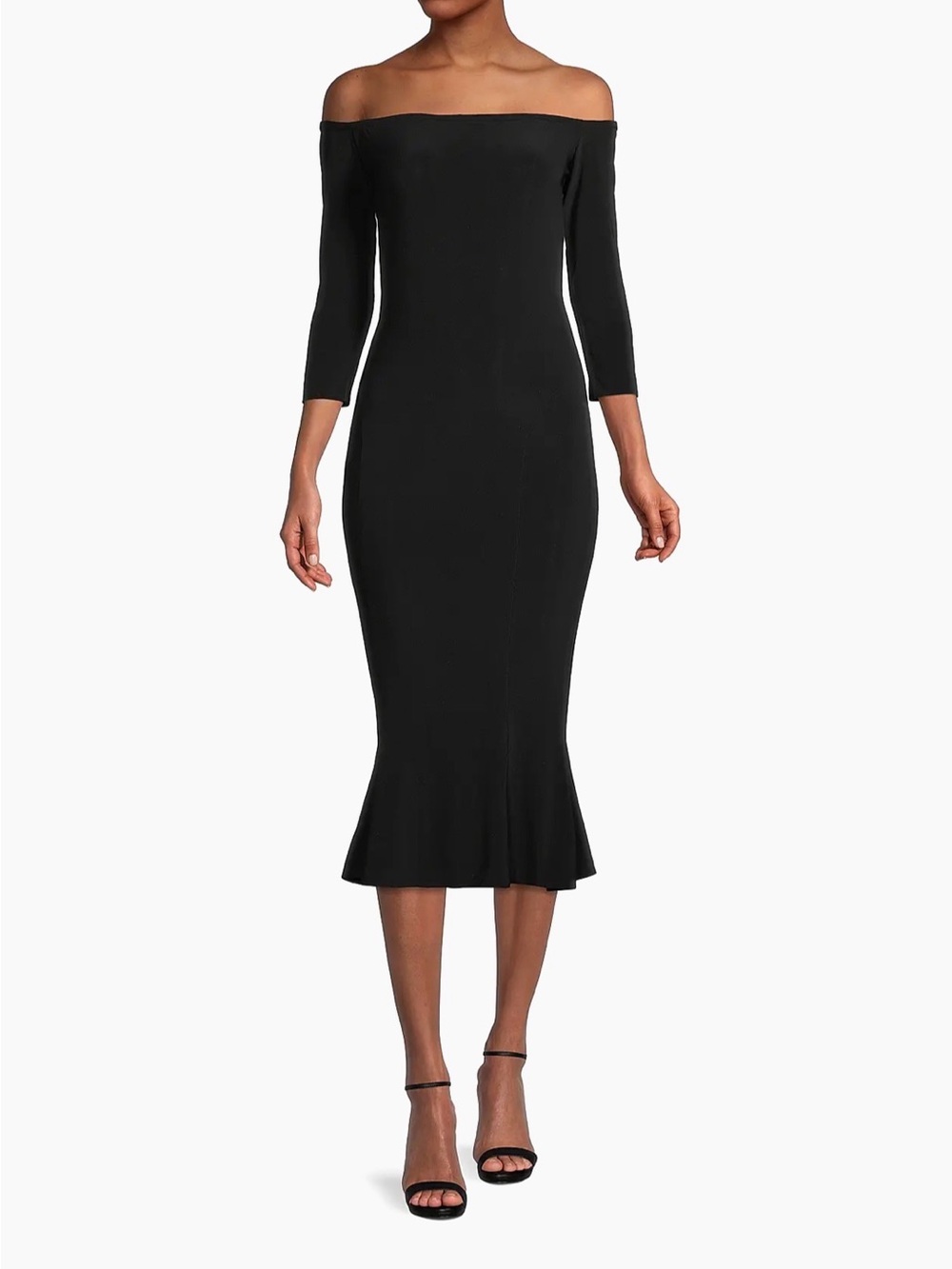 Norma Kamali Off-The-Shoulder Fishtail Midi-Dress in Black Size Large NWOT